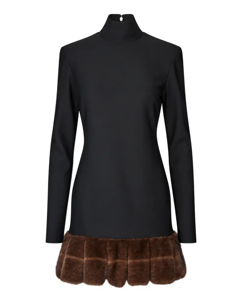 ROTATE Birger Christensen Minikleid mit Faux Fur-Besatz - Schwarz Schwarz