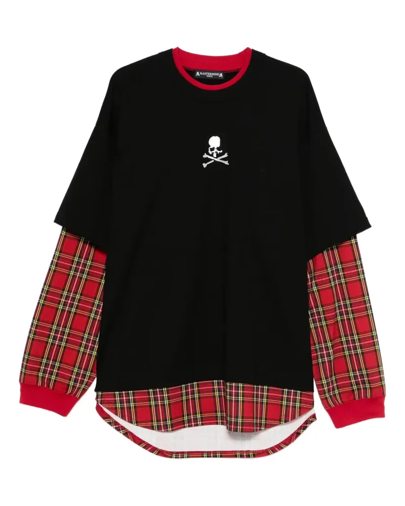 Mastermind Japan Kariertes Langarmshirt im Layering-Look - Schwarz Schwarz