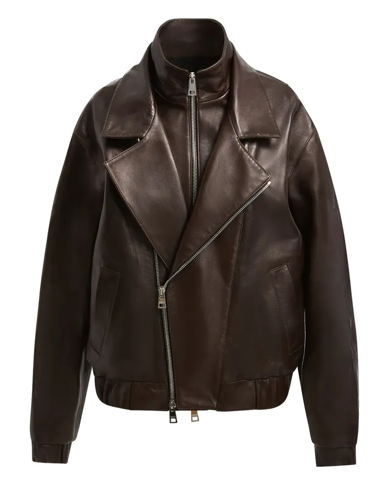 Brandon Maxwell Emmett Lederjacke mit doppeltem Reißverschluss - Braun Braun