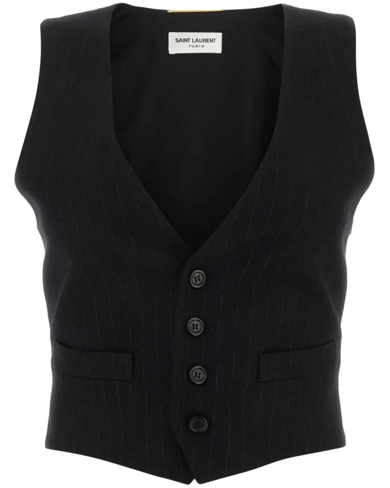 Saint Laurent Gestreifter Mantel - Schwarz Schwarz