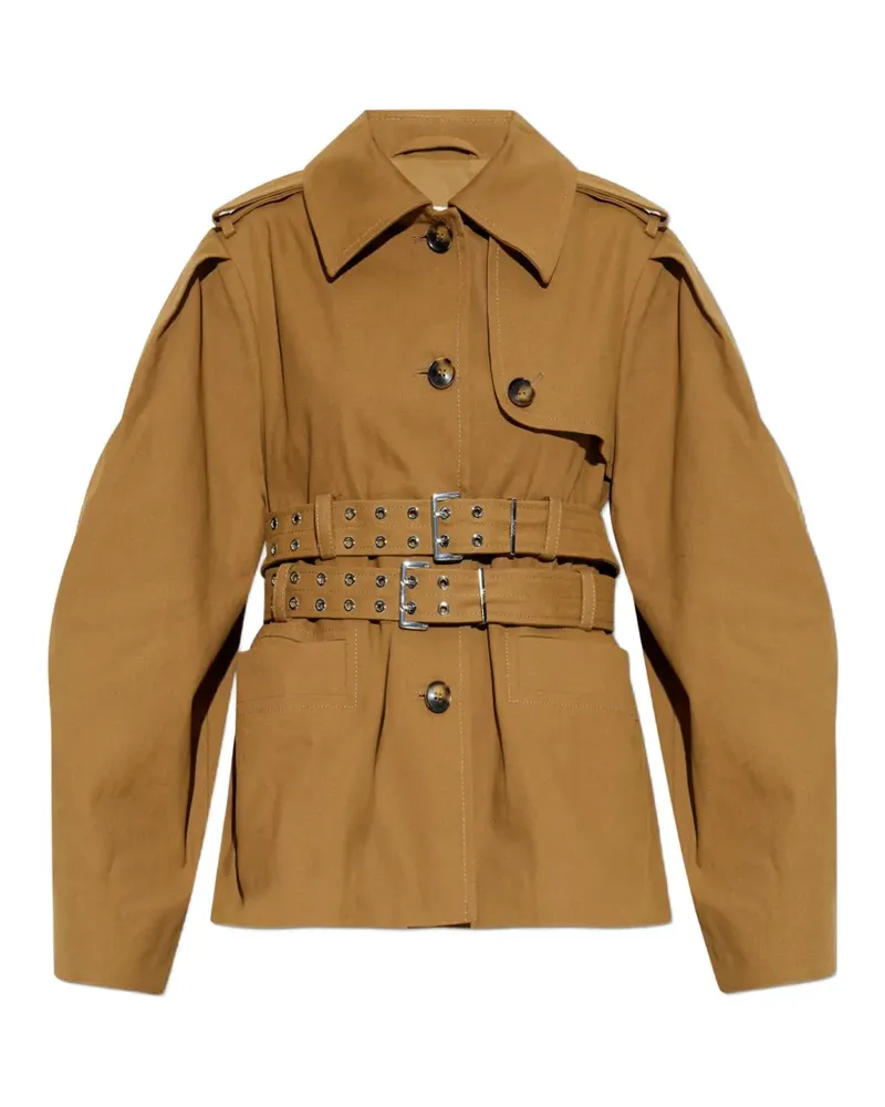 Ganni double-belted pleated-sleeve coat - Braun Braun