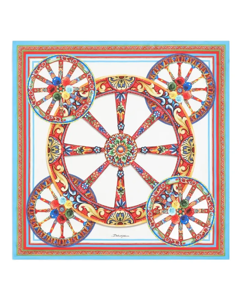 Dolce & Gabbana 90x90 Schal aus Seidentwill mit Carretto-Print - Weiß Weiß
