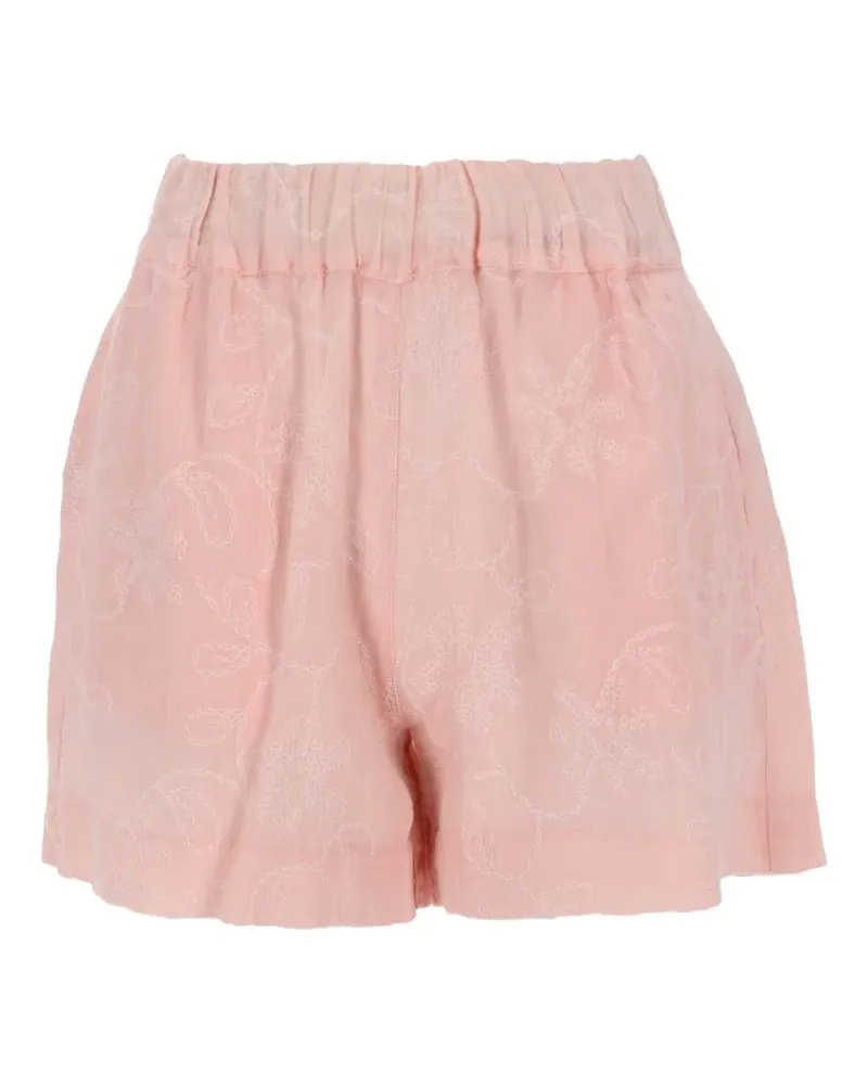 120% Lino flower-embroidered linen shorts - Rosa Rosa