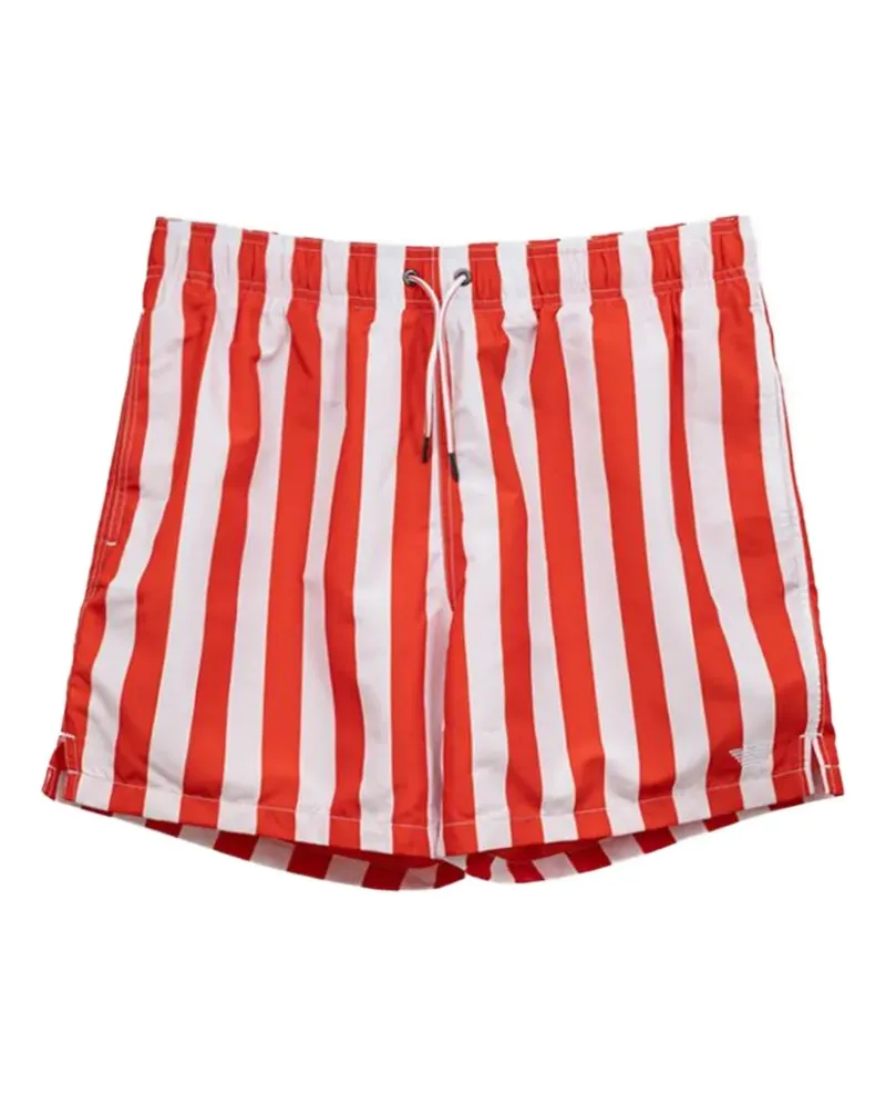 Emporio Armani Gestreifte Badeshorts mit Kordelzug - Rot Rot