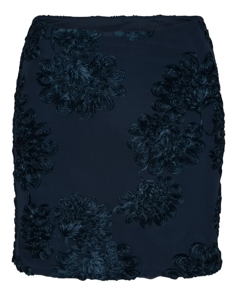 ROTATE Birger Christensen 3D Minirock aus Mesh mit Blumen - Blau Blau