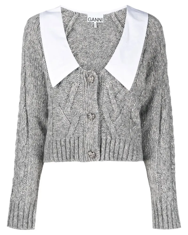 Ganni Cardigan mit Kontrastkragen - Grau Grau