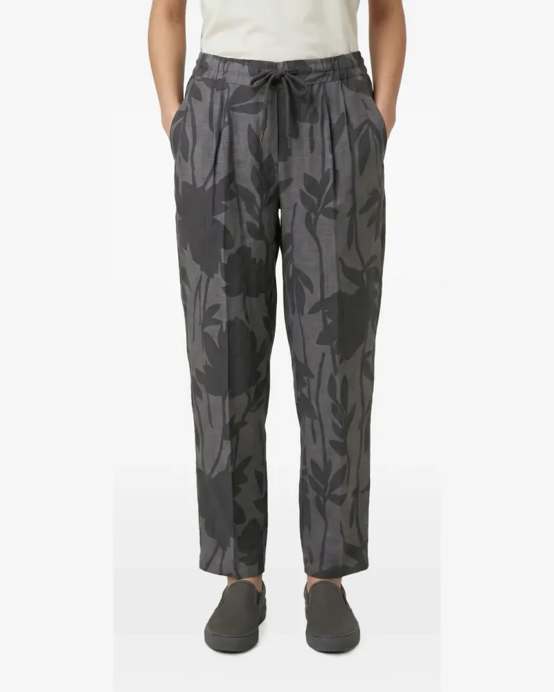 Brunello Cucinelli floral-print linen trousers - Grau Grau