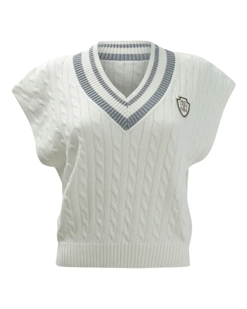 Brunello Cucinelli cable-knit V-neck top - Weiß Weiß