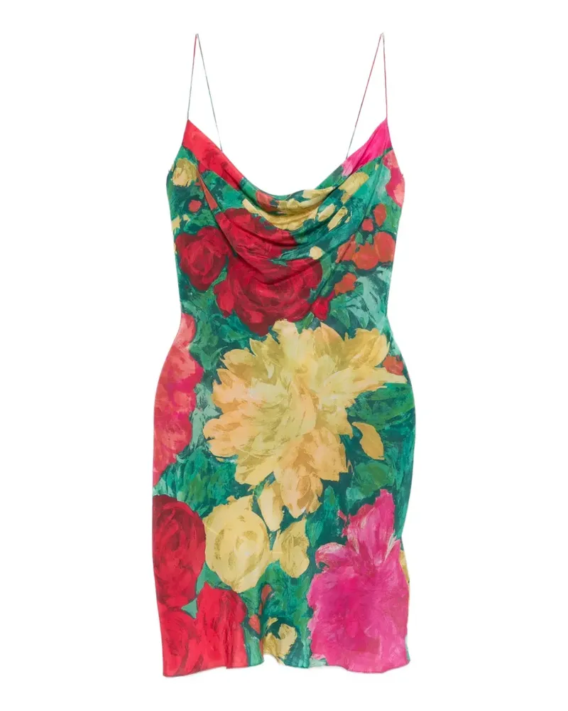 Balmain floral-print cowl-neck mini dress - Grün Grün