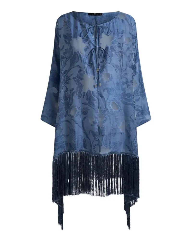 Etro silk jacquard kaftan with fringing and fil coupé floral motif - Blau Blau