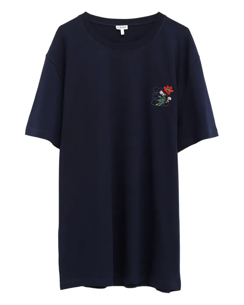 Loewe T-Shirt mit Blumenstickerei - Blau Blau