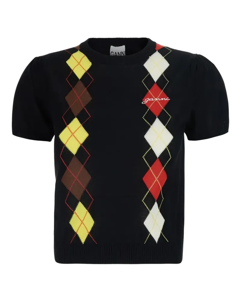 Ganni T-Shirt mit Argyle-Muster - Schwarz Schwarz