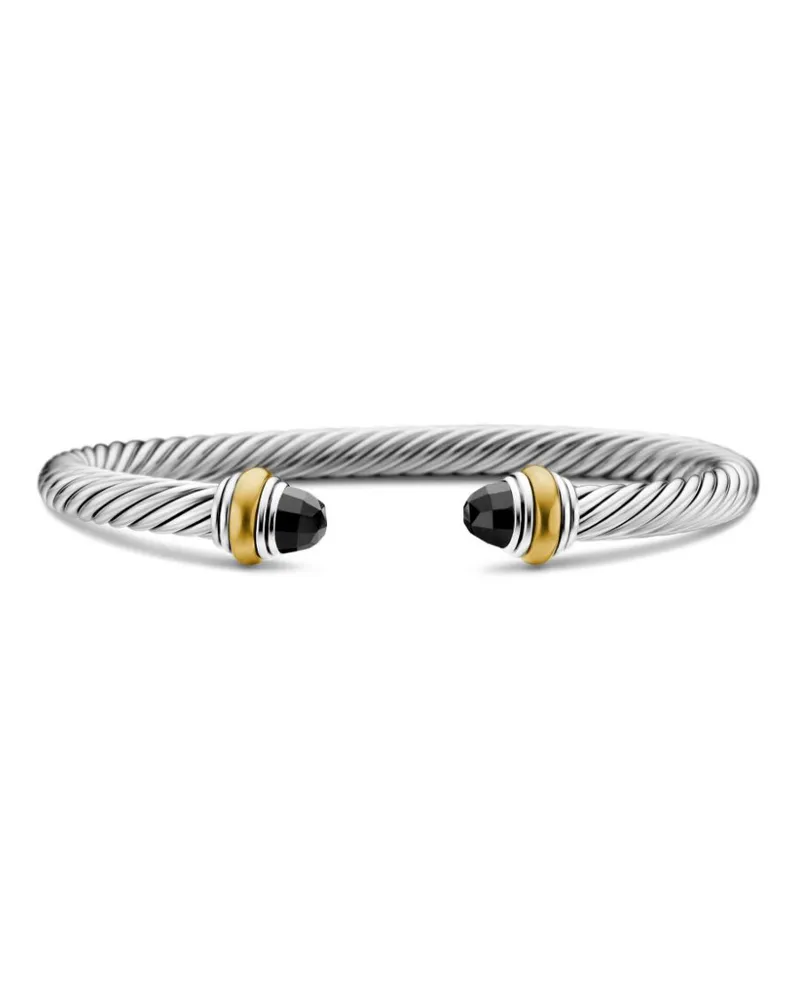 David Yurman 14kt Classic Cable Gelbgold- und Sterlingsilberarmband mit Onyx 5mm Silber