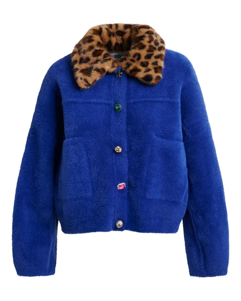 Essentiel Geknöpfter Cardigan mit Leoparden-Print - Blau Blau