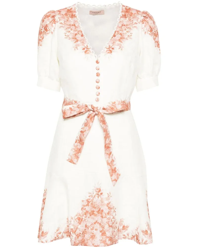 Twin-Set Leinenkleid mit Blumen-Print - Nude Nude