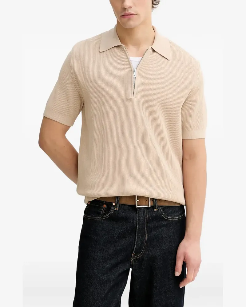 Marc O'Polo ribbed-knit zip-up polo shirt - Nude Nude