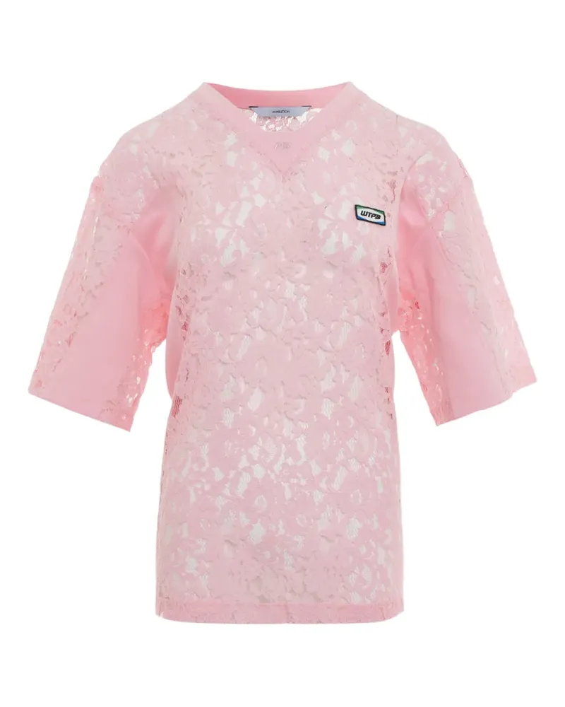 pushBUTTON T-Shirt mit Spitzeneinsatz - Rosa Rosa