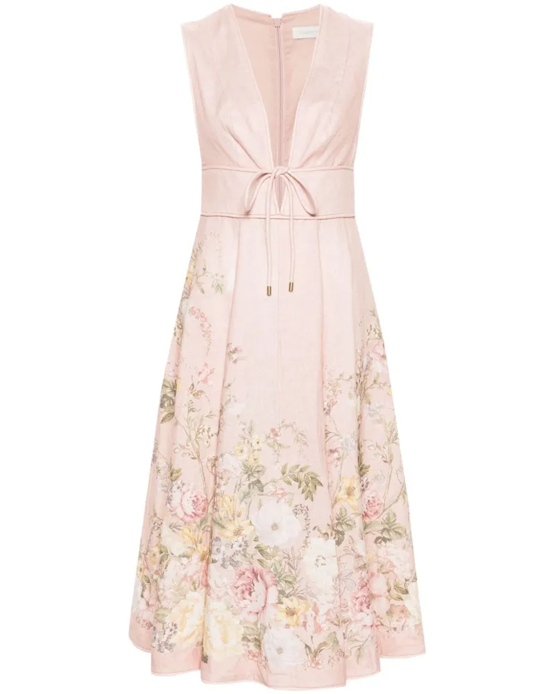 Zimmermann Waverly Plunge Midikleid aus Leinen Rosa