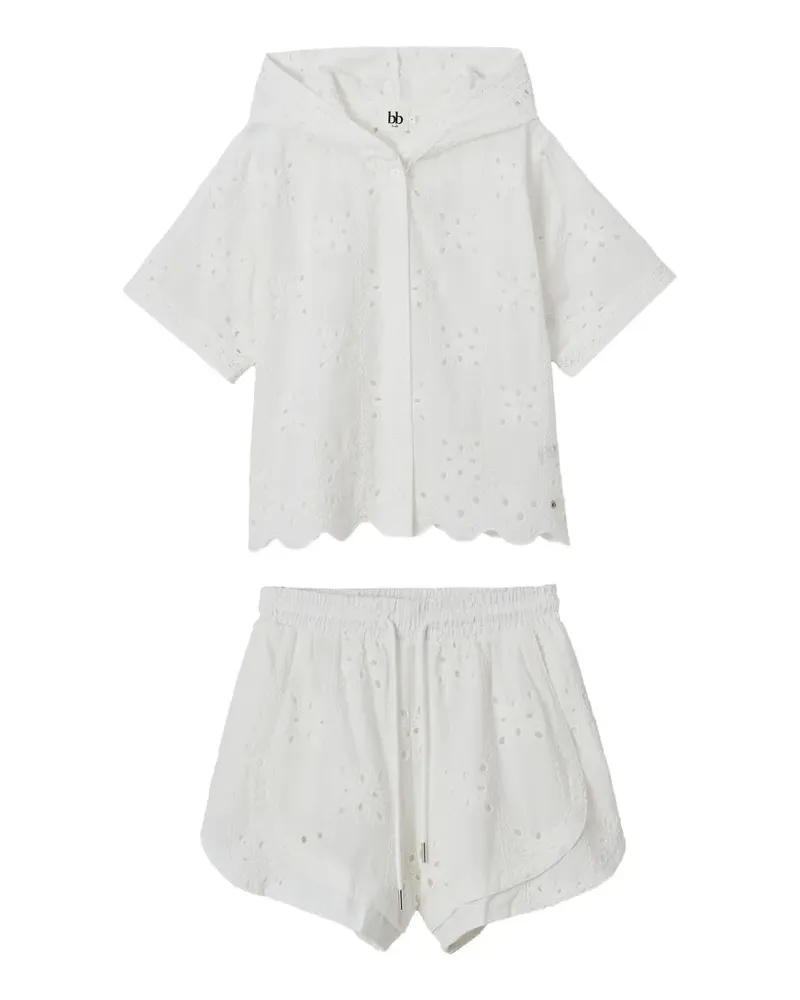 b+ab broderie-anglaise hooded shirt and shorts set - Weiß Weiß