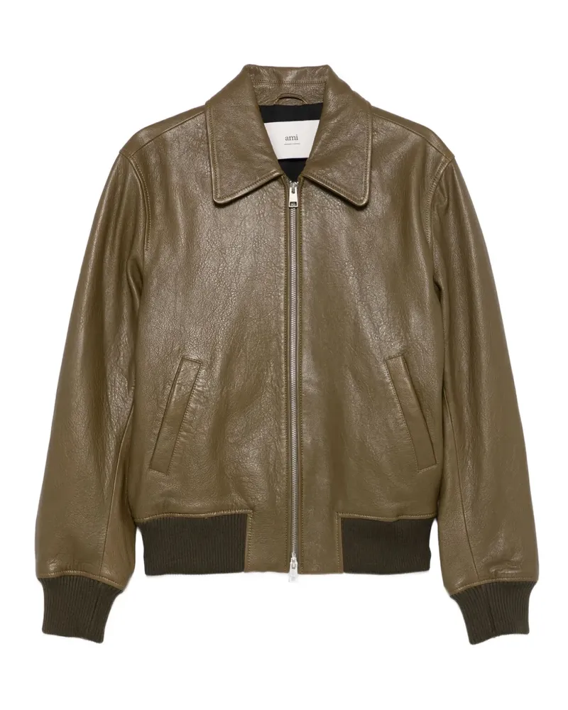 AMI Paris Lederjacke mit gerippten Bündchen - Braun Braun