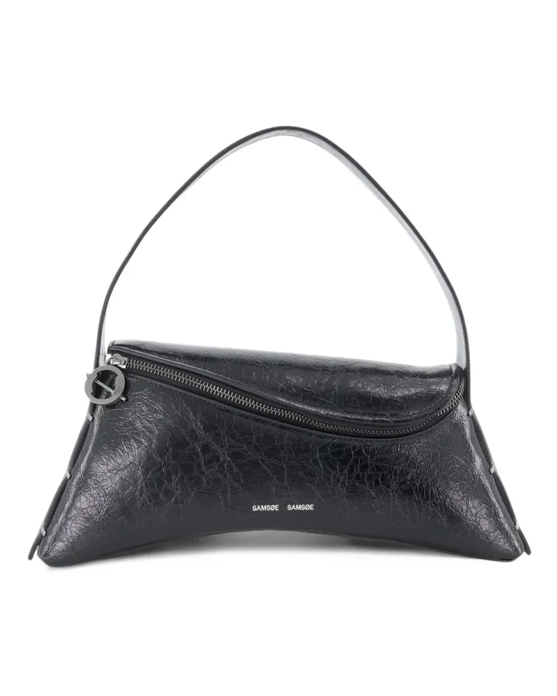 Samsøe & Samsøe Sadandy Schultertasche aus Leder mit Knitteroptik - Schwarz Schwarz