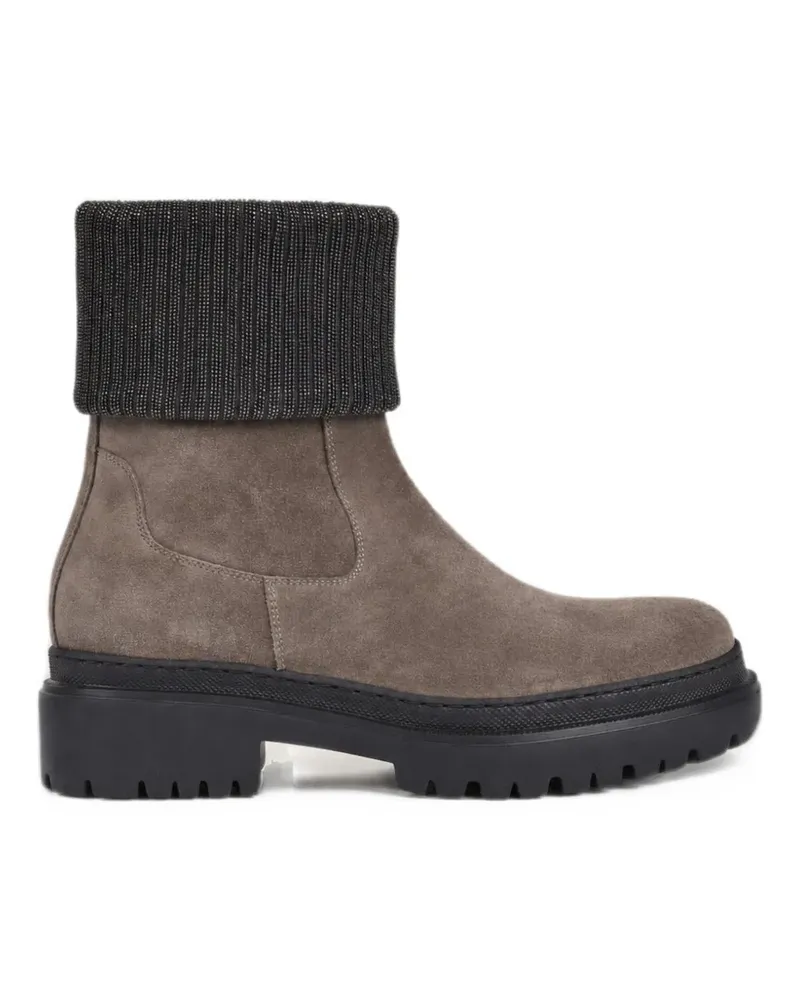 Brunello Cucinelli monili-embellished suede ankle boots - Grau Grau