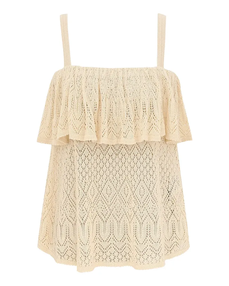 Zimmermann Mahon ruffled pointelle-knit top - Nude Nude