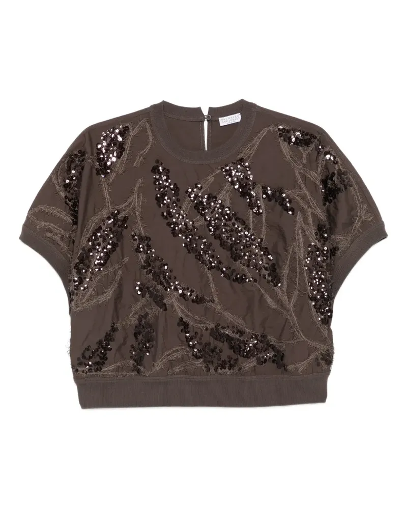 Brunello Cucinelli sequin-embellished embroidered top - Braun Braun