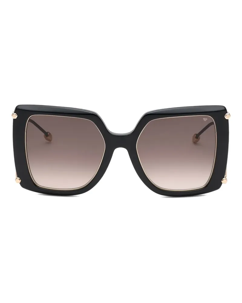 Philipp Plein Queen Sonnenbrille mit geometrischem Gestell - Schwarz Schwarz