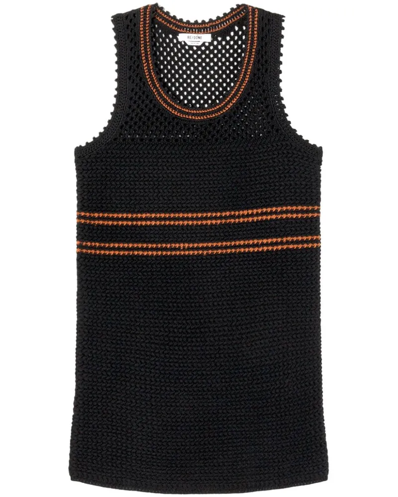 RE/DONE Gestreiftes Häkel-Meshkleid - Schwarz Schwarz