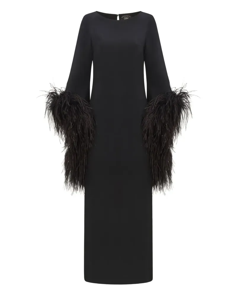 Taller Marmo Del Lago Midikleid mit Federn - Schwarz Schwarz