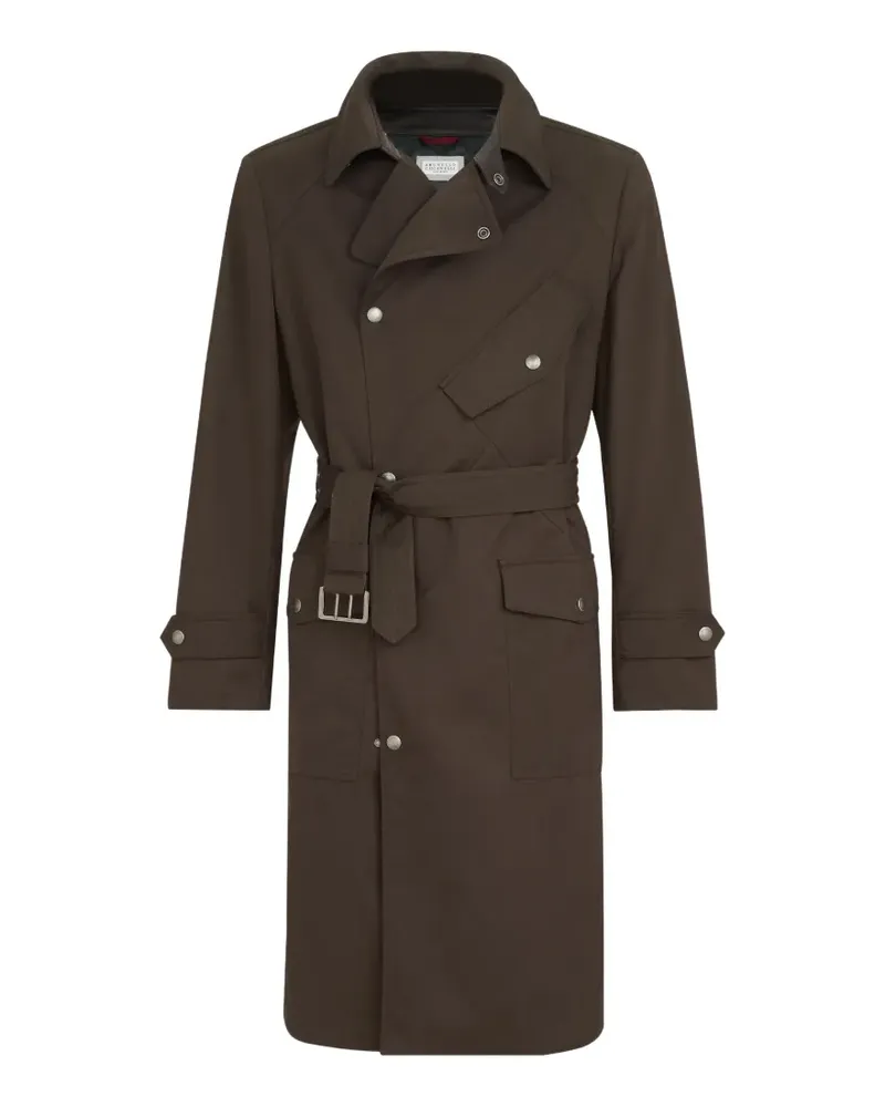 Brunello Cucinelli water-resistant microfiber motorcyle trench with nappa leather inserts - Braun Braun
