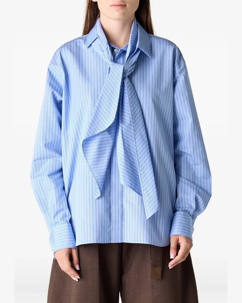 Sacai Gestreiftes Hemd mit Schleifenkragen - Blau Blau