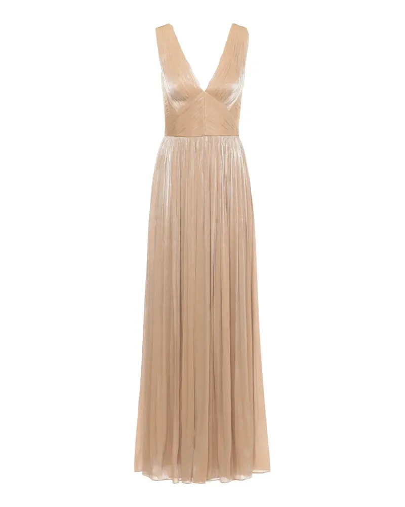 COSTARELLOS pleated V-neck gown - Nude Nude