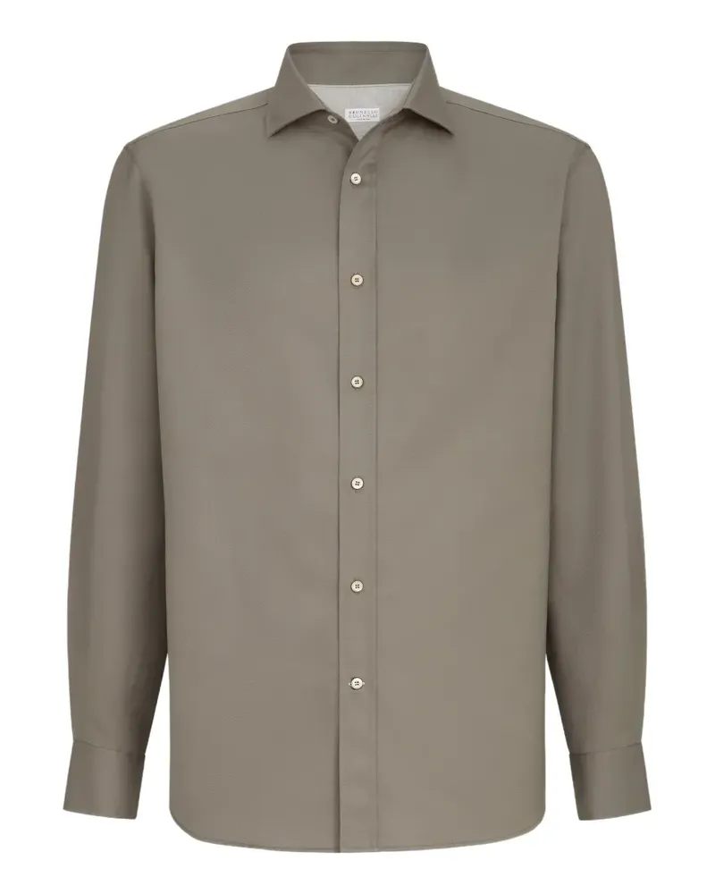 Brunello Cucinelli Stückgefärbtes Twill-Hemd mit Spreizkragen - Grau Grau