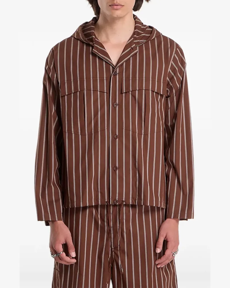 Études Studio vertical-stripe hooded shirt jacket - Braun Braun