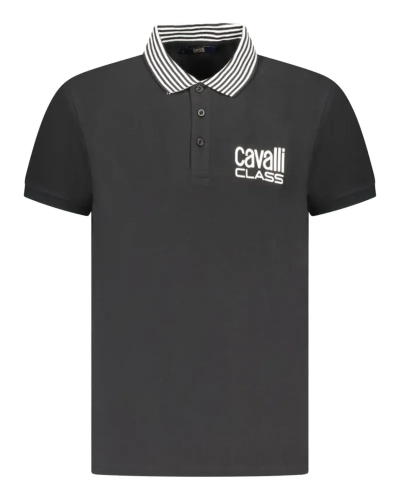 Roberto Cavalli logo-embroidered striped-collar polo shirt - Schwarz Schwarz