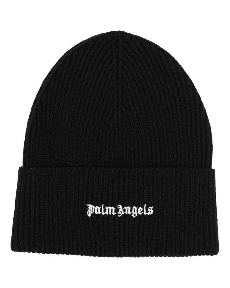 Palm Angels Gerippte Beanie mit Logo-Stickerei - Schwarz Schwarz