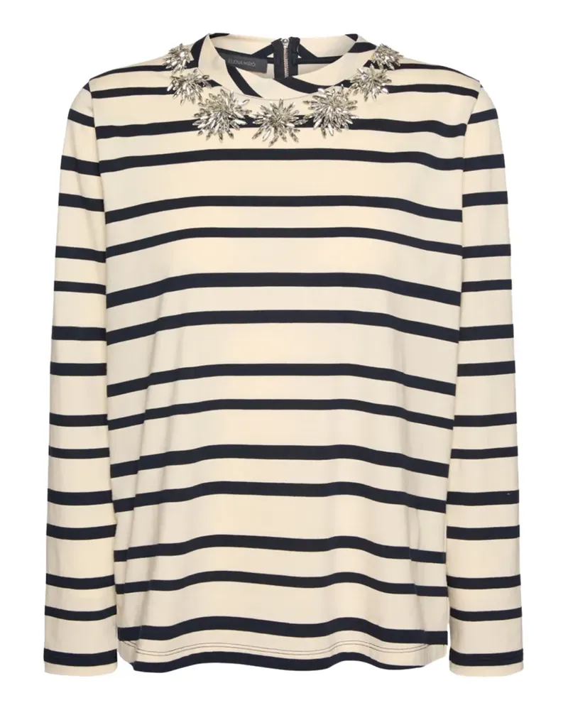 Elena Mirò Gestreiftes Oberteil mit Blumenstickerei - Nude Nude