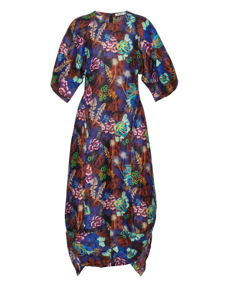Henrik Vibskov puff-sleeve abstract-print midi dress - Blau Blau