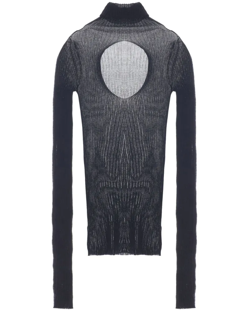 QUIRA Gerippter Strickpullover mit Stehkragen - Schwarz Schwarz