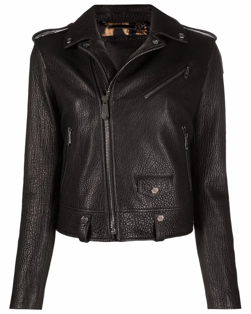Philipp Plein Iconic Bikerjacke - Schwarz Schwarz