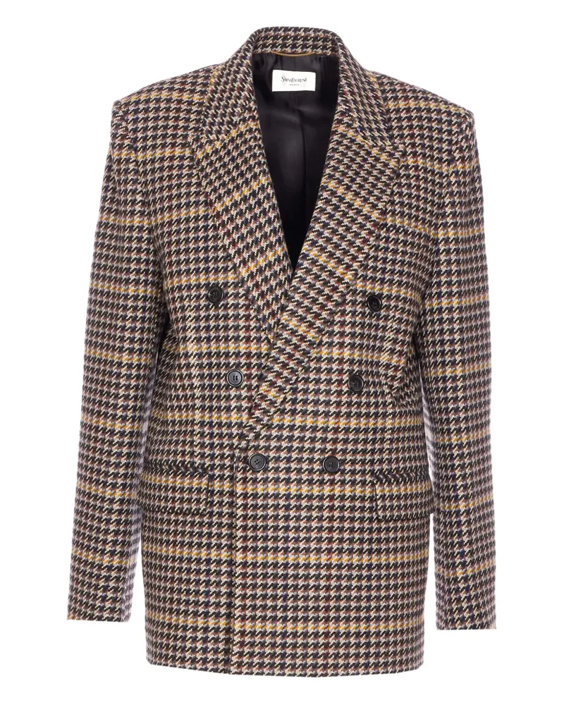 Saint Laurent Doppelreihiges Sakko mit Karo - Braun Braun