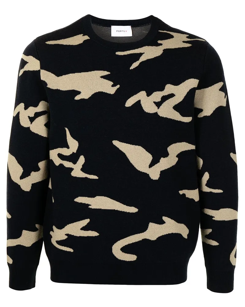 Ports V Pullover mit Muster - Blau Blau
