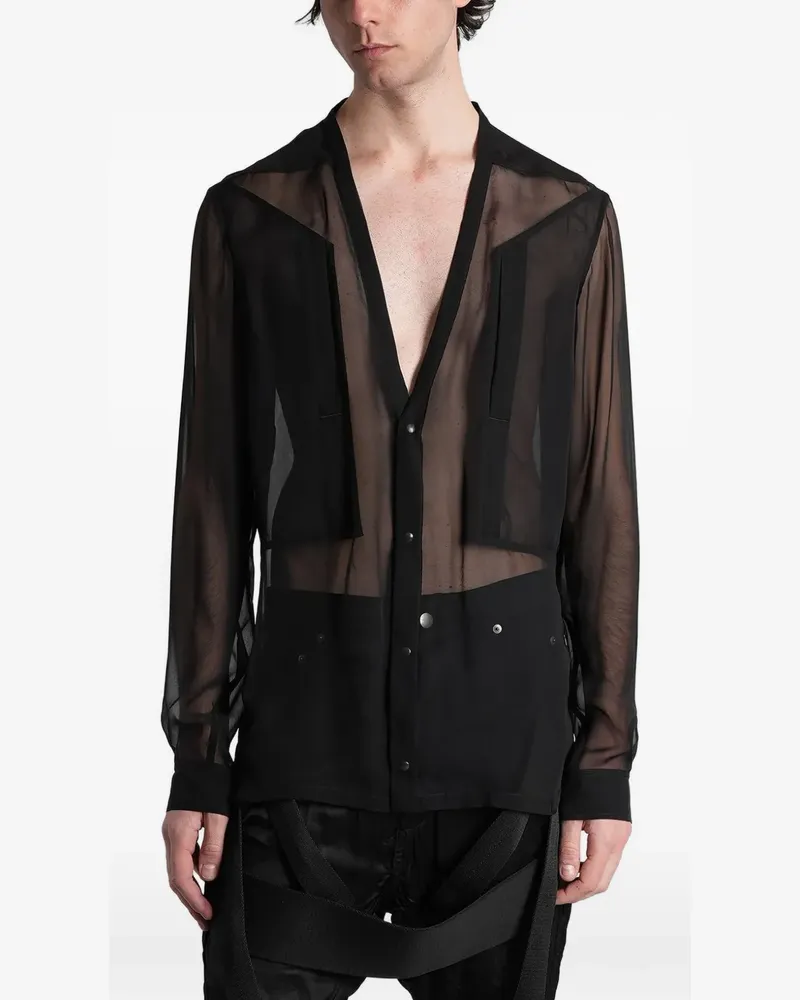 Rick Owens Larry Fogpocket sheer-finish V-neck silk shirt - Schwarz Schwarz