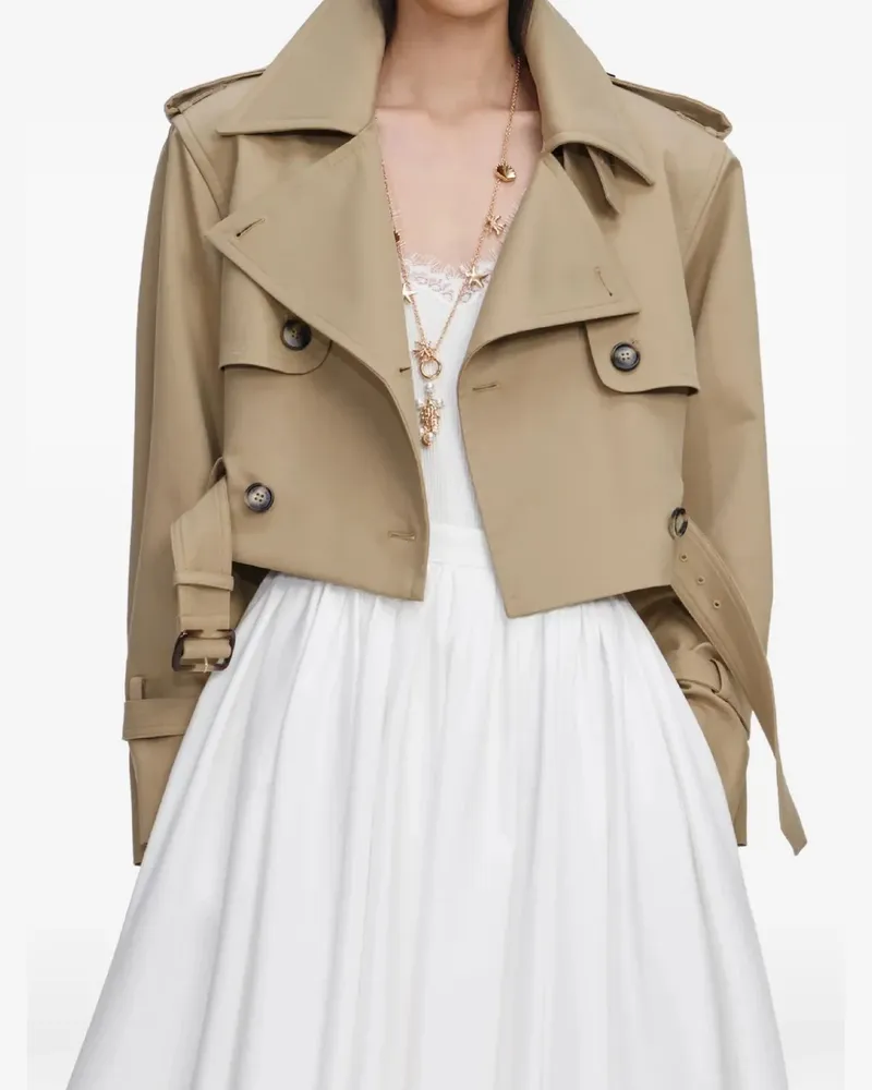 Self-Portrait button belted jacket - Nude Nude