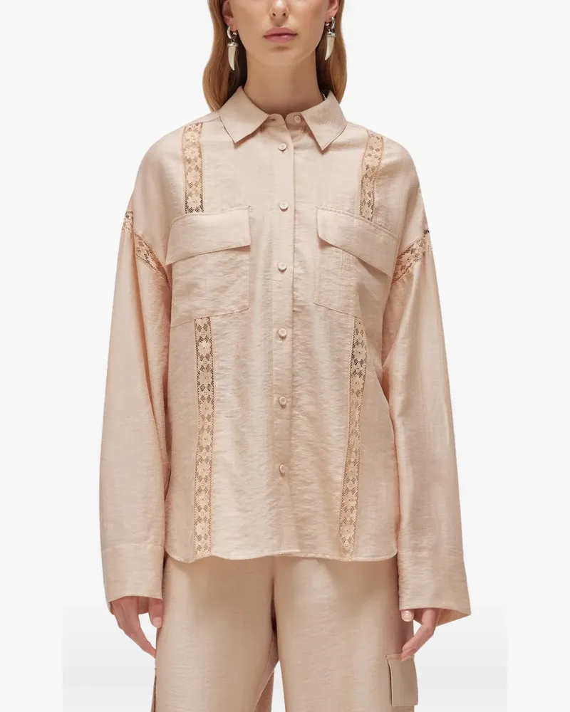 Blumarine lace-trim flap-pocket shirt - Nude Nude