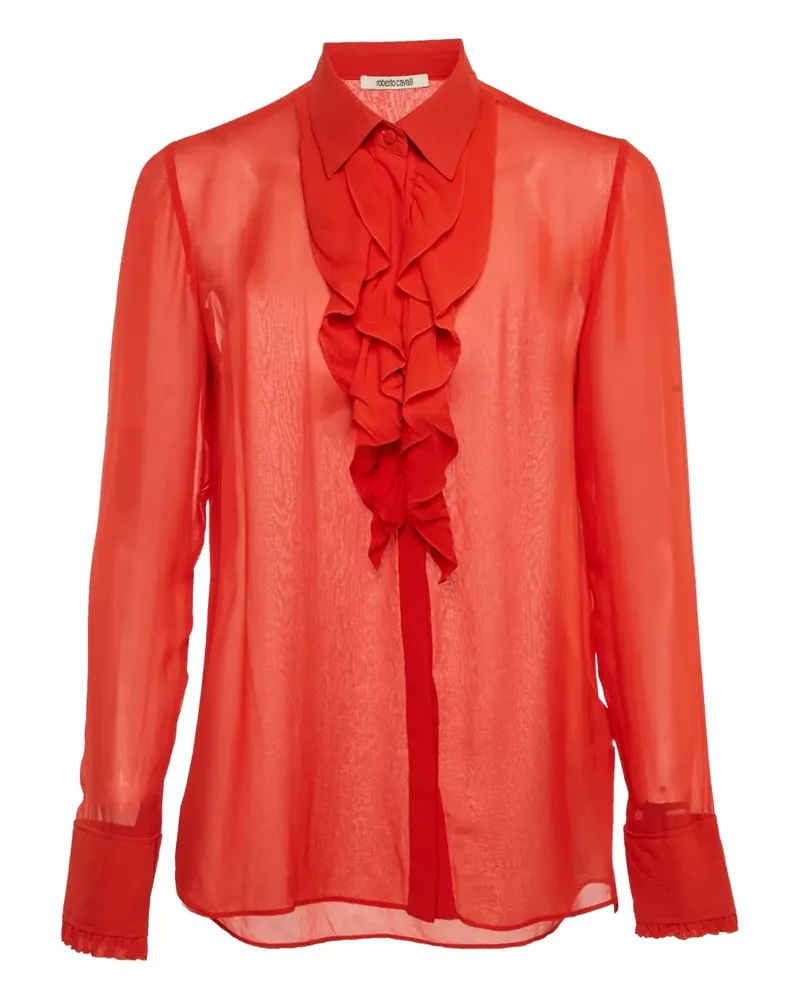 Roberto Cavalli Langarmshirt mit Rüschen - Rot Rot