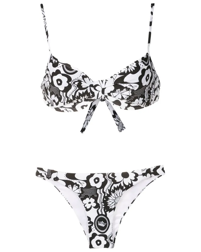 Amir Slama Bikini mit Blumen-Print - Schwarz Schwarz