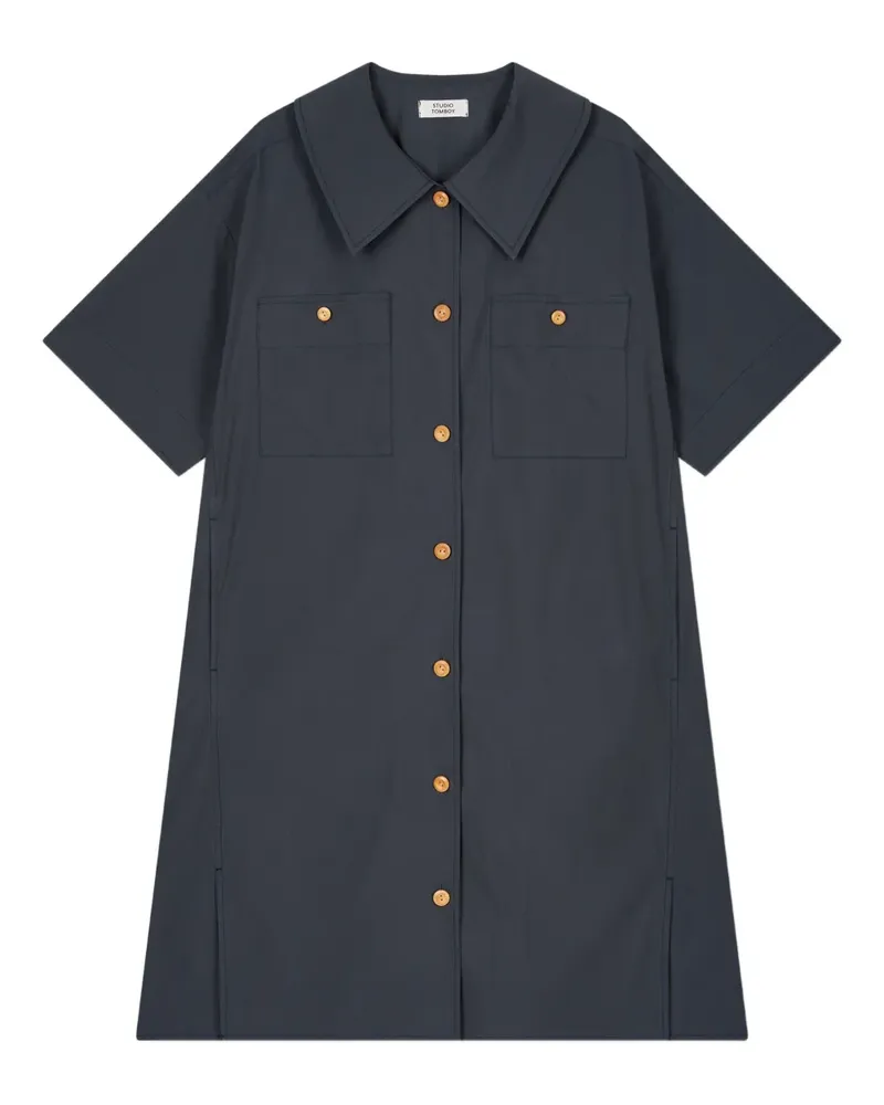 STUDIO TOMBOY Hemd-Minikleid mit Faltentasche - Blau Blau